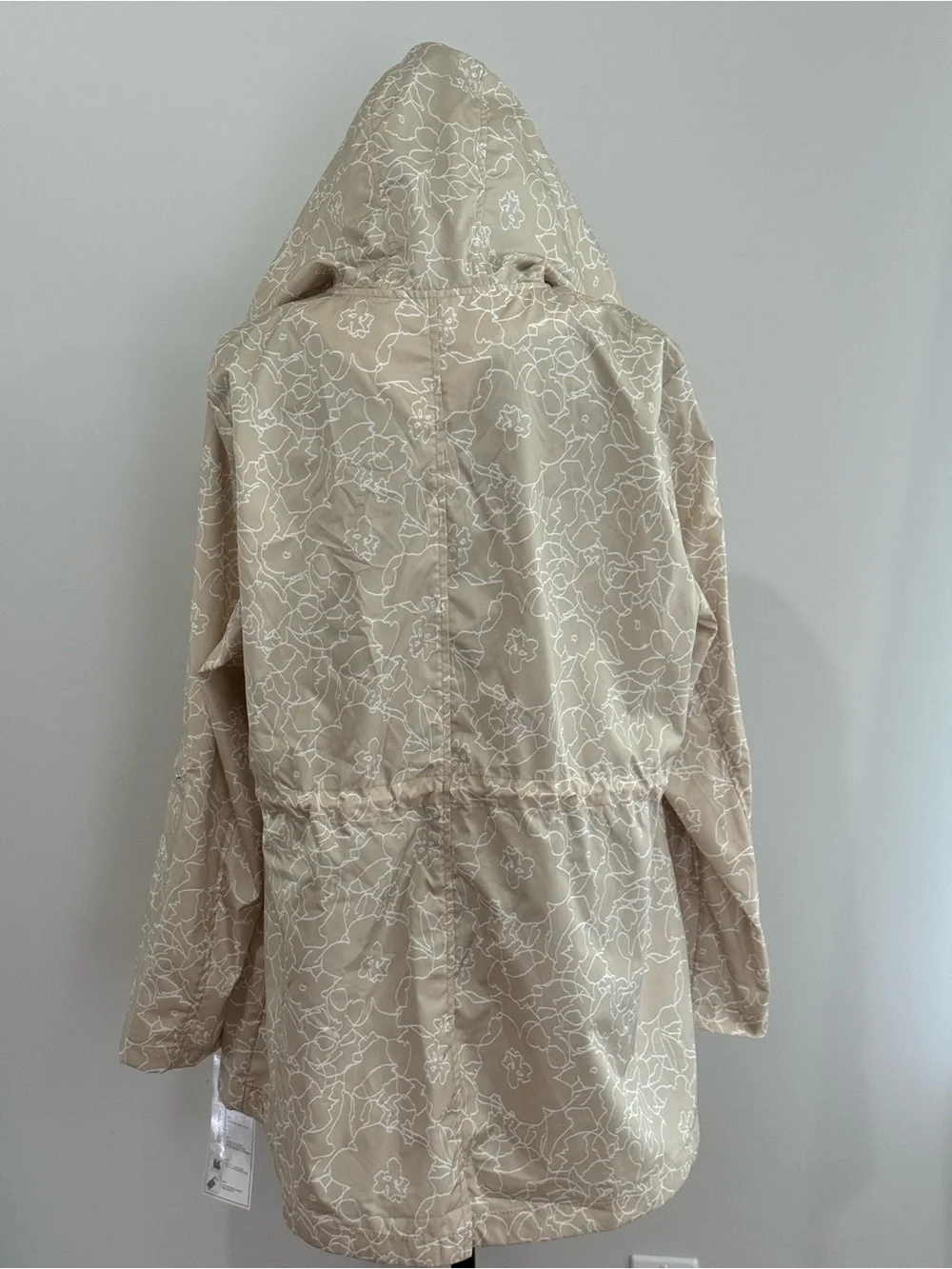 New Susan Graver L Light Beige Floral Hooded Rain Jacket - Women's 607